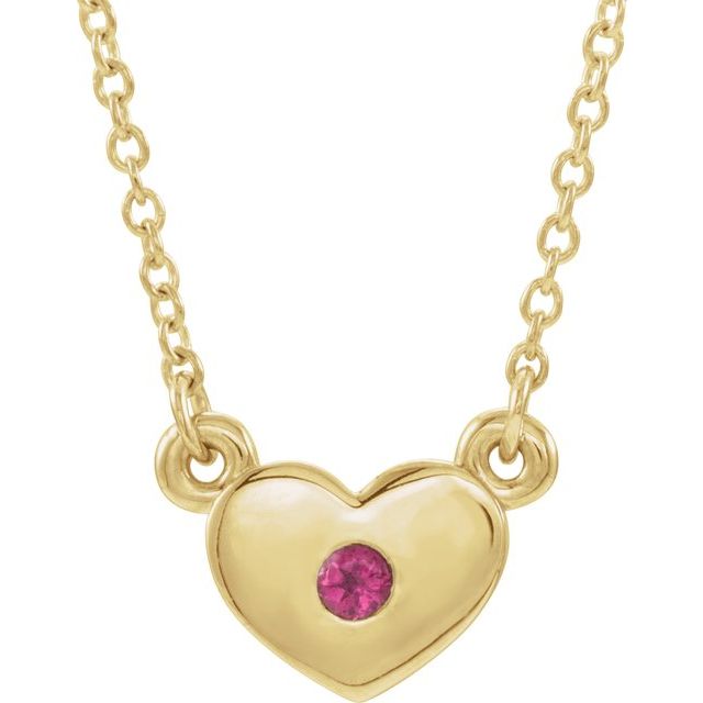 14K Yellow Natural Pink Tourmaline Heart 16" Necklace