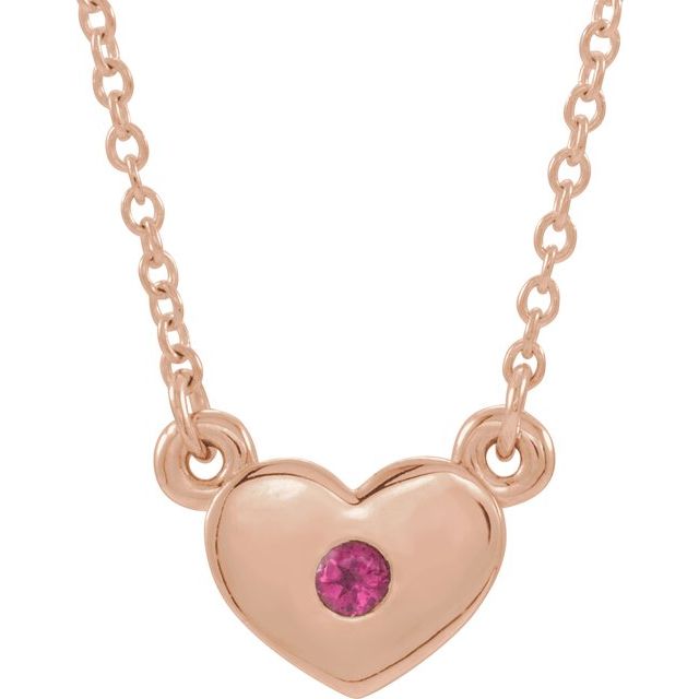 14K Rose Natural Pink Tourmaline Heart 16" Necklace