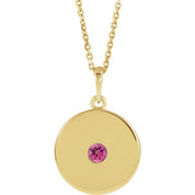 14K Yellow Natural Pink Tourmaline Disc 16-18" Necklace