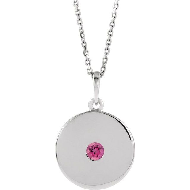 Sterling Silver Natural Pink Tourmaline Disc 16-18" Necklace