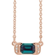 14K Rose Lab-Grown Alexandrite & .02 CTW Natural Diamond Bar 16" Necklace