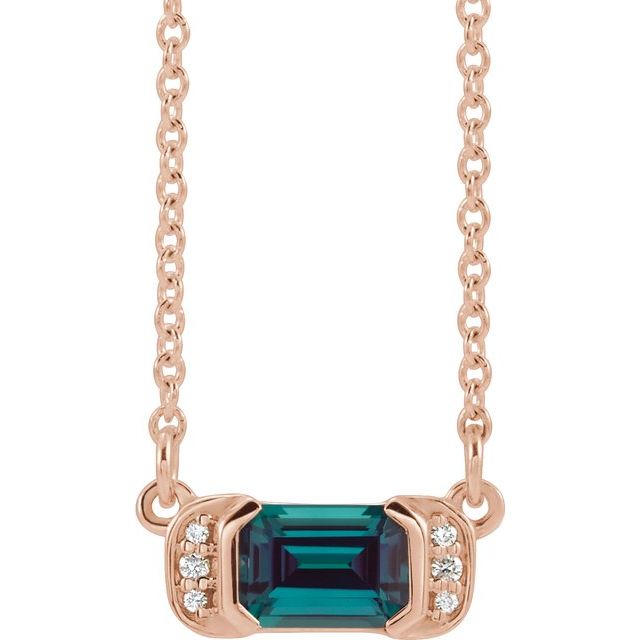 14K Rose Lab-Grown Alexandrite & .02 CTW Natural Diamond Bar 16" Necklace