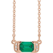 14K Rose Lab-Grown Emerald & .02 CTW Natural Diamond Bar 16" Necklace
