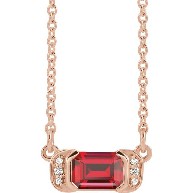 14K Rose Natural Ruby & .02 CTW Natural Diamond Bar 16" Necklace