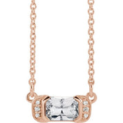 14K Rose Natural White Sapphire & .02 CTW Natural Diamond Bar 16" Necklace