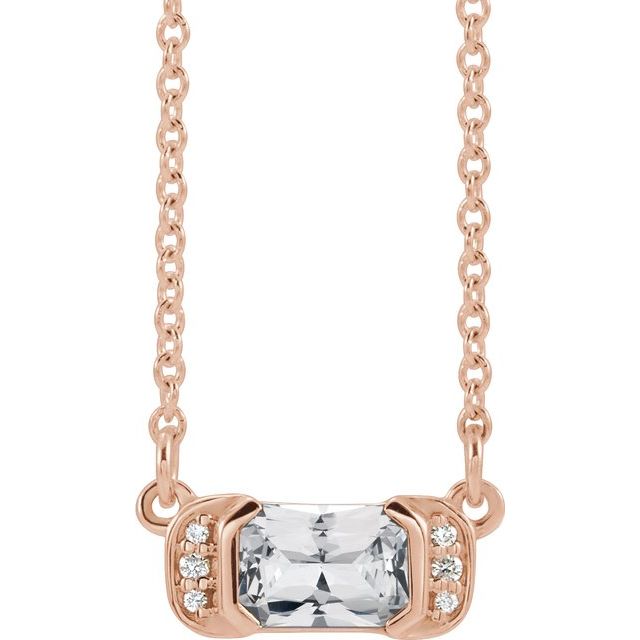 14K Rose Natural White Sapphire & .02 CTW Natural Diamond Bar 16" Necklace