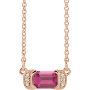 14K Rose Natural Pink Tourmaline & .02 CTW Natural Diamond Bar 16" Necklace