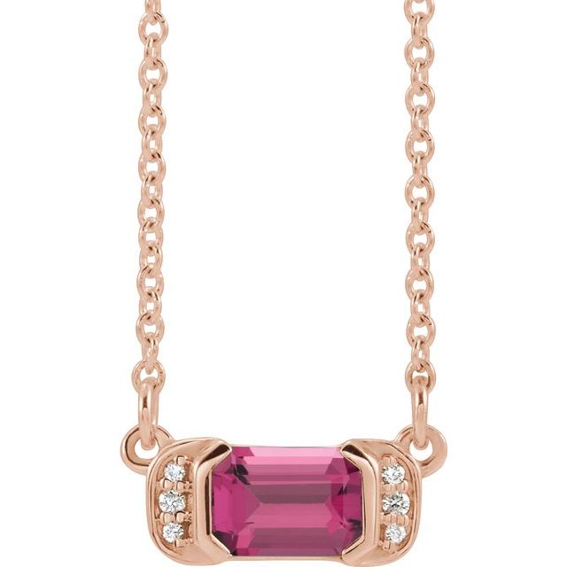 14K Rose Natural Pink Tourmaline & .02 CTW Natural Diamond Bar 16" Necklace