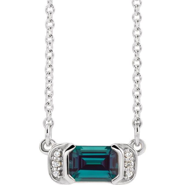 Platinum  Lab-Grown Alexandrite & .02 CTW Natural Diamond Bar 16" Necklace