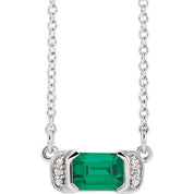 14K White Lab-Grown Emerald & .02 CTW Natural Diamond Bar 16" Necklace