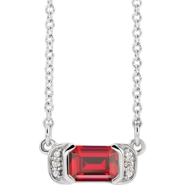 Sterling Silver Natural Ruby & .02 CTW Natural Diamond Bar 16" Necklace
