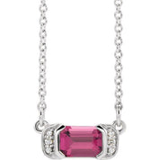 Sterling Silver Natural Pink Tourmaline & .02 CTW Natural Diamond Bar 16" Necklace