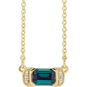 14K Yellow Lab-Grown Alexandrite & .02 CTW Natural Diamond Bar 16" Necklace