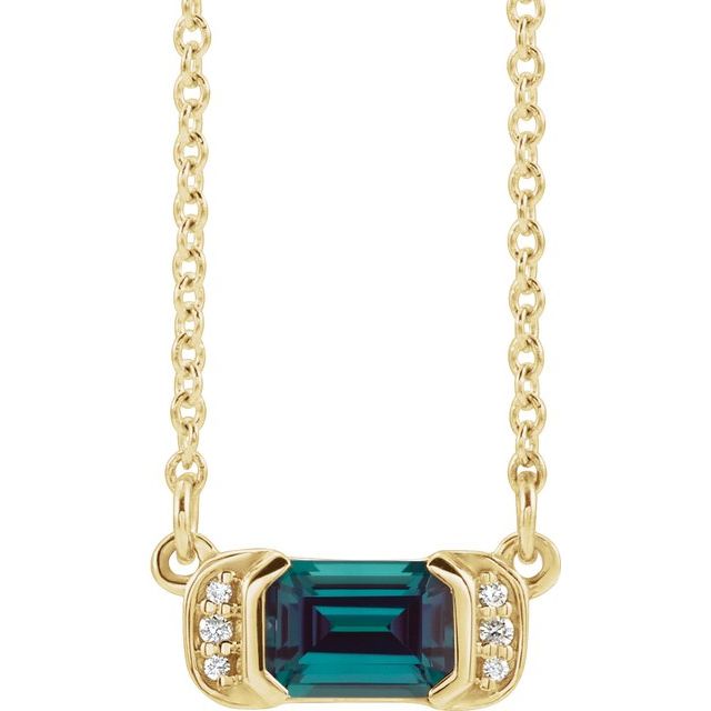 14K Yellow Lab-Grown Alexandrite & .02 CTW Natural Diamond Bar 16" Necklace