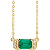 14K Yellow Lab-Grown Emerald & .02 CTW Natural Diamond Bar 16" Necklace
