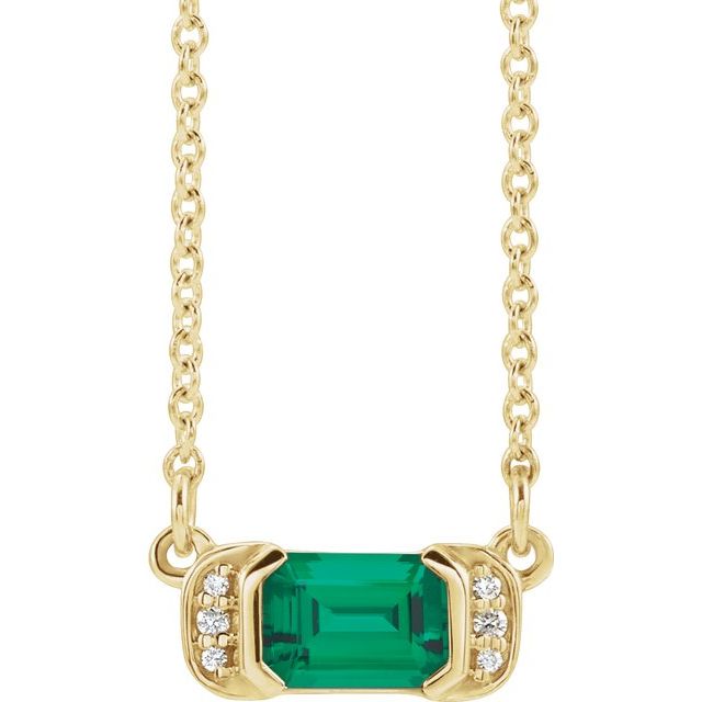 14K Yellow Lab-Grown Emerald & .02 CTW Natural Diamond Bar 16" Necklace