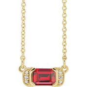 14K Yellow Lab-Grown Ruby & .02 CTW Natural Diamond Bar 16" Necklace