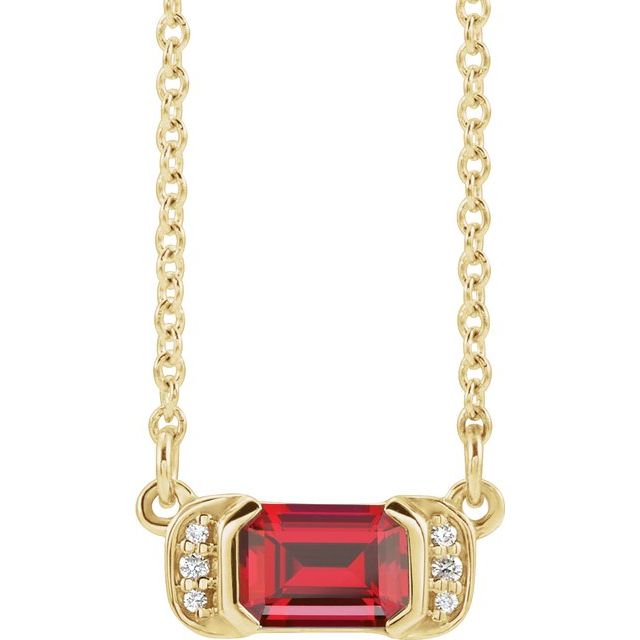 14K Yellow Natural Ruby & .02 CTW Natural Diamond Bar 16" Necklace
