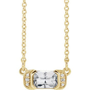 14K Yellow Natural White Sapphire & .02 CTW Natural Diamond Bar 16" Necklace