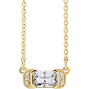 14K Yellow Natural White Sapphire & .02 CTW Natural Diamond Bar 16" Necklace