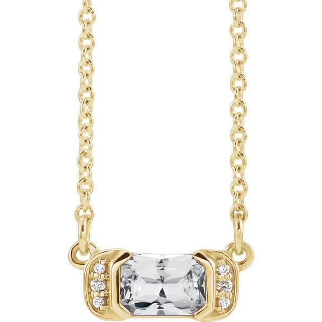 14K Yellow Natural White Sapphire & .02 CTW Natural Diamond Bar 16" Necklace