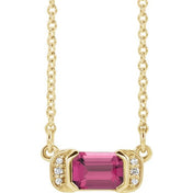 14K Yellow Natural Pink Tourmaline & .02 CTW Natural Diamond Bar 16" Necklace