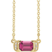 14K Yellow Natural Pink Tourmaline & .02 CTW Natural Diamond Bar 16" Necklace
