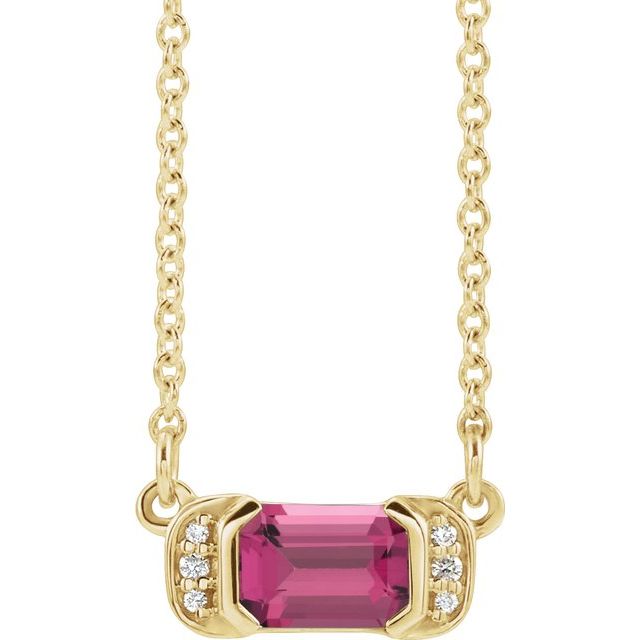 14K Yellow Natural Pink Tourmaline & .02 CTW Natural Diamond Bar 16" Necklace