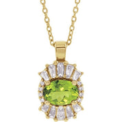14K Yellow Natural Peridot & 1/3 CTW Natural Diamond 16-18" Necklace