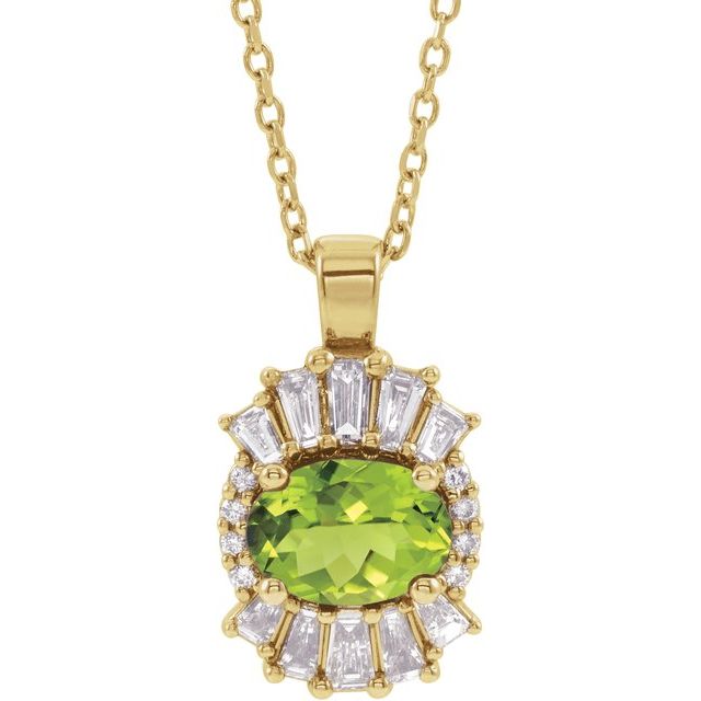 14K Yellow Natural Peridot & 1/3 CTW Natural Diamond 16-18" Necklace
