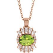 14K Rose Natural Peridot & 1/3 CTW Natural Diamond 16-18" Necklace