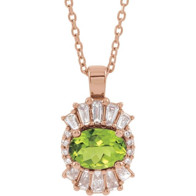 14K Rose Natural Peridot & 1/3 CTW Natural Diamond 16-18" Necklace