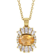 14K Yellow Natural Citrine & 1/3 CTW Natural Diamond 16-18" Necklace