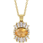 14K Yellow Natural Citrine & 1/3 CTW Natural Diamond 16-18" Necklace