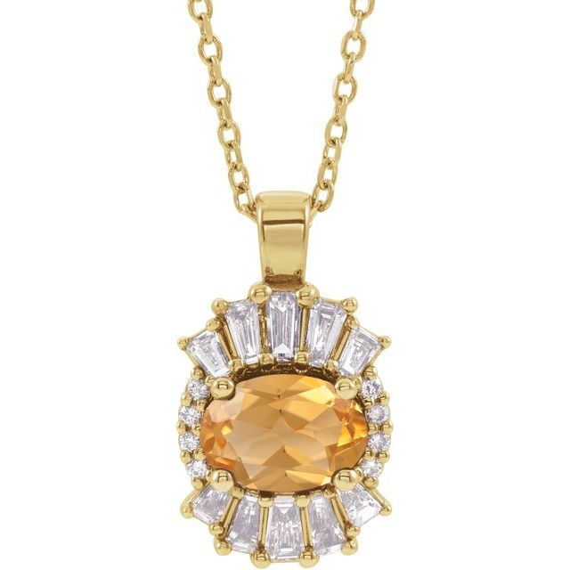 14K Yellow Natural Citrine & 1/3 CTW Natural Diamond 16-18" Necklace