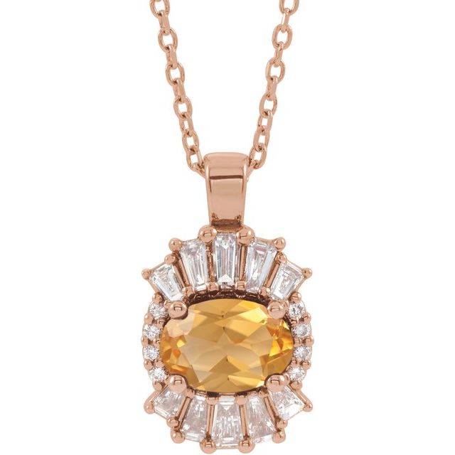 14K Rose Natural Citrine & 1/3 CTW Natural Diamond 16-18" Necklace