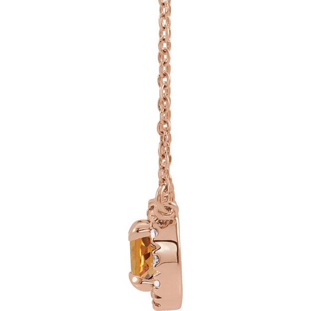 14K Rose 4.5 mm Natural Citrine & .05 CTW Natural Diamond 16" Necklace