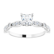 10K White 4.5x4.5 mm Square Cubic Zirconia & 1/5 CTW Natural Diamond Engagement Ring