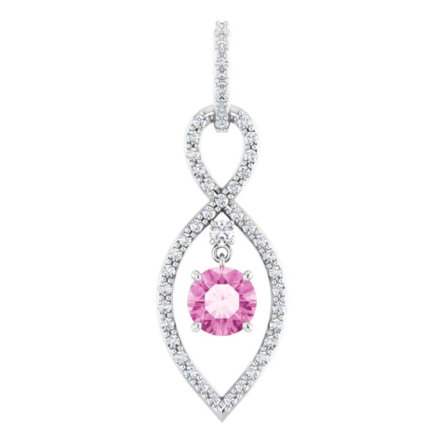 14K White Natural Pink Sapphire & 3/8 CTW Natural Diamond Pendant