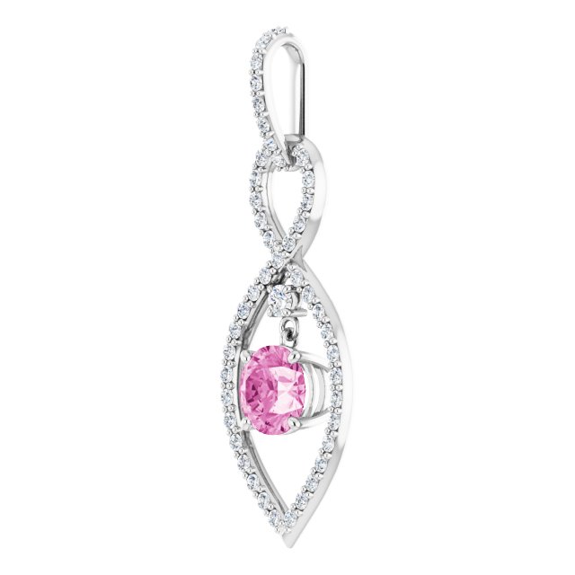 14K White Natural Pink Sapphire & 3/8 CTW Natural Diamond Pendant