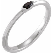 14K White Natural Black Onyx Stackable Ring