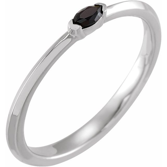 14K White Natural Black Onyx Stackable Ring