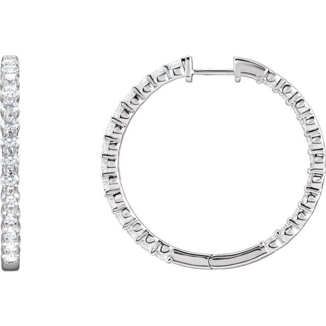 14K White 4 CTW Natural Diamond Inside-Outside Hinged Hoop Earrings