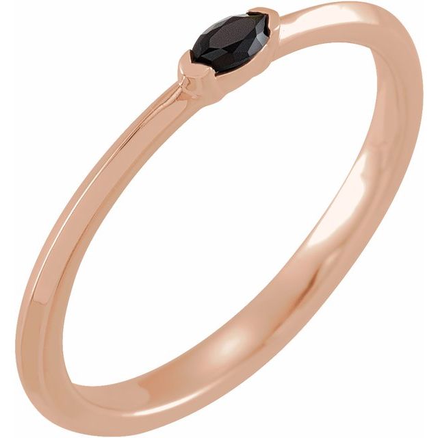 14K Rose Natural Black Onyx Stackable Ring