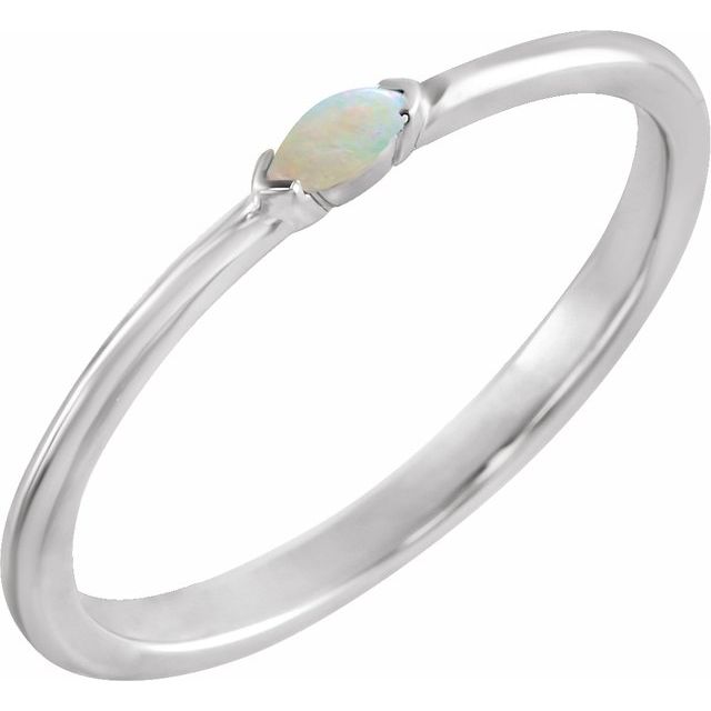 Platinum Natural Ethiopian Opal Stackable Ring