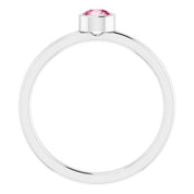 Rhodium-Plated Sterling Silver 4 mm Imitation Pink Tourmaline Ring