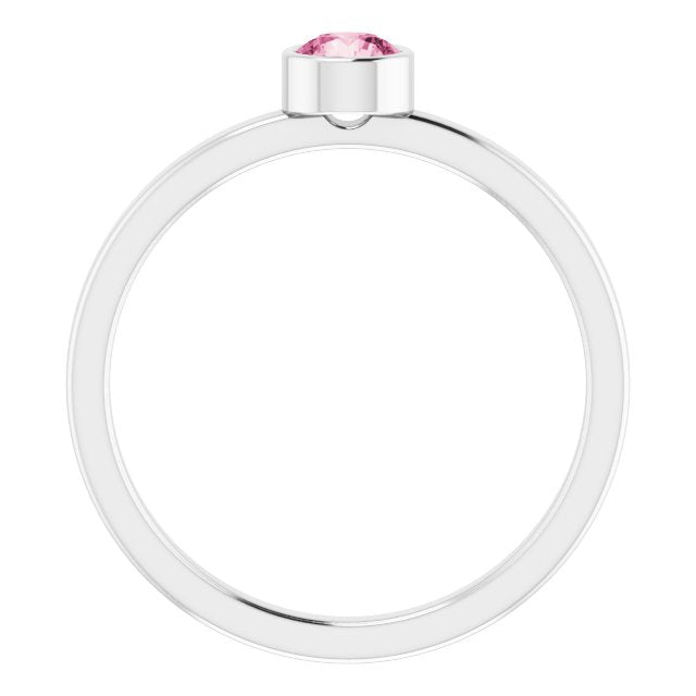 Rhodium-Plated Sterling Silver 4 mm Imitation Pink Tourmaline Ring