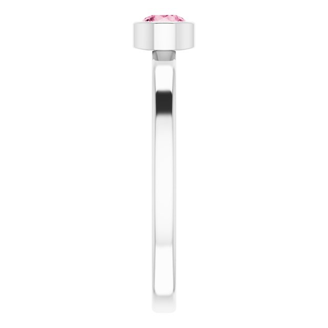 Rhodium-Plated Sterling Silver 4 mm Imitation Pink Tourmaline Ring