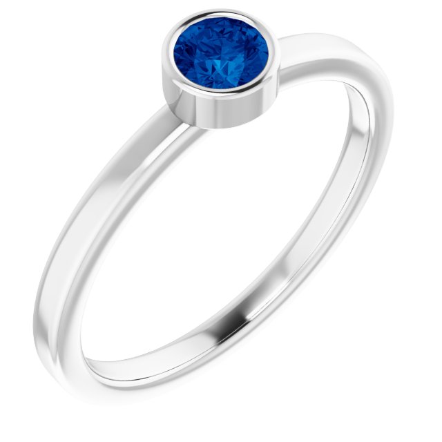 14K White 4 mm Lab-Grown Blue Sapphire Ring