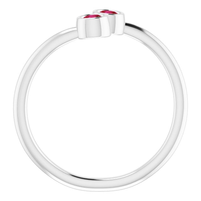14K White Natural Ruby Two-Stone Ring
